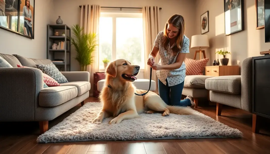 An intimate mobile grooming session in a cozy home setting.
